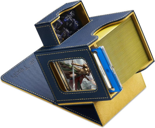 Mage Tech MTG Commander Card Deck Box - Patented Design, Holds 100 Double-Sleeved Cards | Blue/Yellow