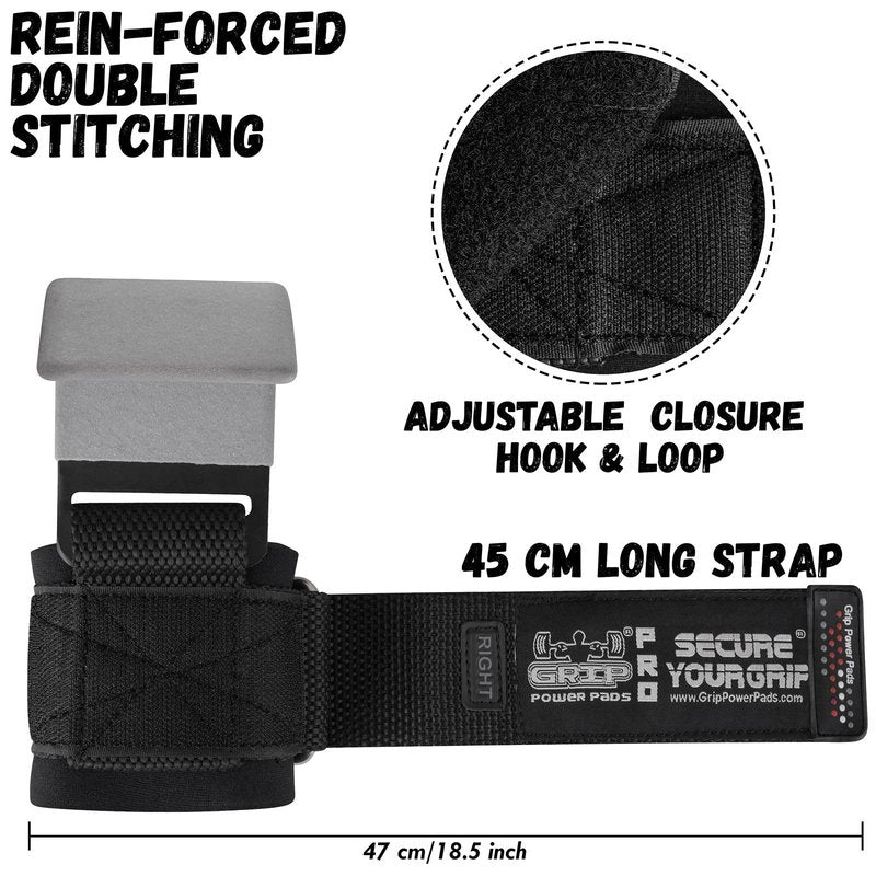 Weight Lifting Hooks Heavy Duty PRO Lifting Wrist Straps Deadlift Straps Power Lifting Grips Weightlifting Gym Gloves Men & Women (Gray, Men-Wrist Size Large)