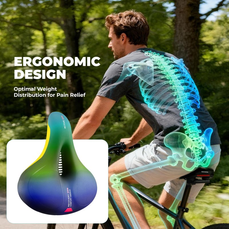 ROCKBROS Bike Seat Cushion for Men Women with Dual Shock Absorbing Ball Memory Foam - Ergonomic Bike Saddle, Handle for Easy Transport Soft Wide Waterproof Exercise Bicycle Seat for Peloton, Road Bike
