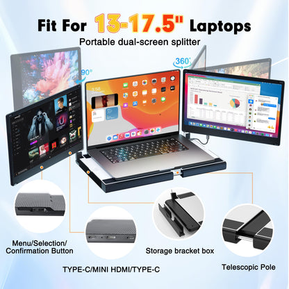 2025 New Upgraded Laptop Screen Extender Portable Monitor, 1080P FHD IPS Screen, Monitor Extender for Laptop, Fit for 13-17" Laptops, Plug & Play Compatiable with Windows/Mac/Android/Switch (14 inch)