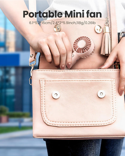 Gaiatop Mini Portable Fan, Small and Powerful, Cute Design 3 Speed Personal Handheld fan and Desktop with Base, Lightweight USB Rechargeable for Travel Lash Makeup Girl Women Summer Gift Pink