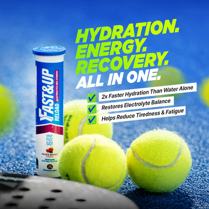 Fast&Up Reload Electrolyte Tablets, Mixed Berry Flavour, 80 Effervescent Tablets, Rapid Hydration & Energy, with Vitamin C & B12, Vegan