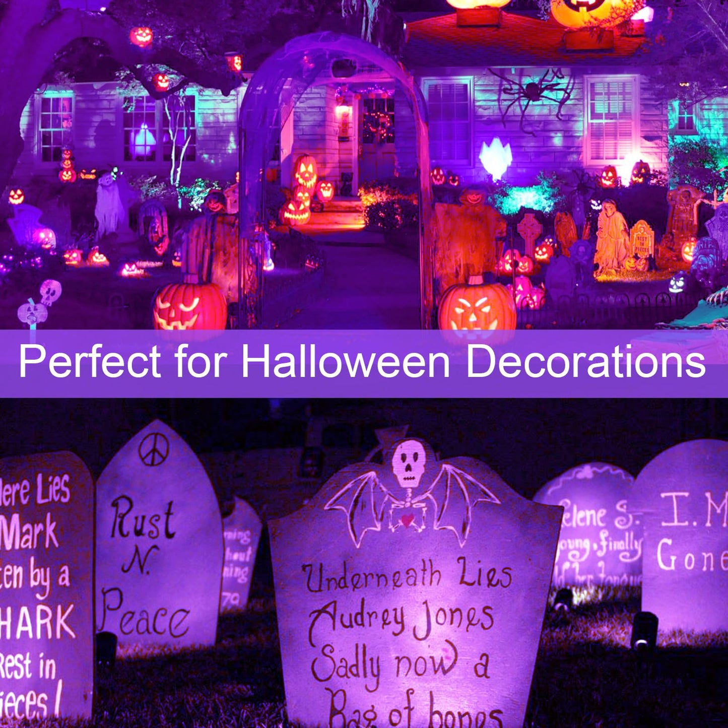 SUNVIE Outdoor Black Light Halloween Spotlight, 12W Purple LEDs, Waterproof, US Plug, 90 Degree Beam, Ideal for Parties, Clubs, Bars, Gyms, Decoration, 2 Pack