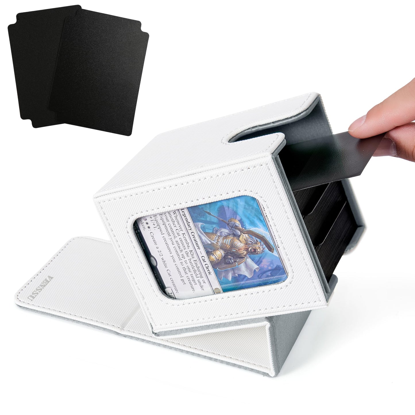 Venssu MTG Deck Box for Commander Display,Card Deck Box Fits 100 Double Sleeved Cards, TCG Card Storage Box (White and Grey, 1 window)