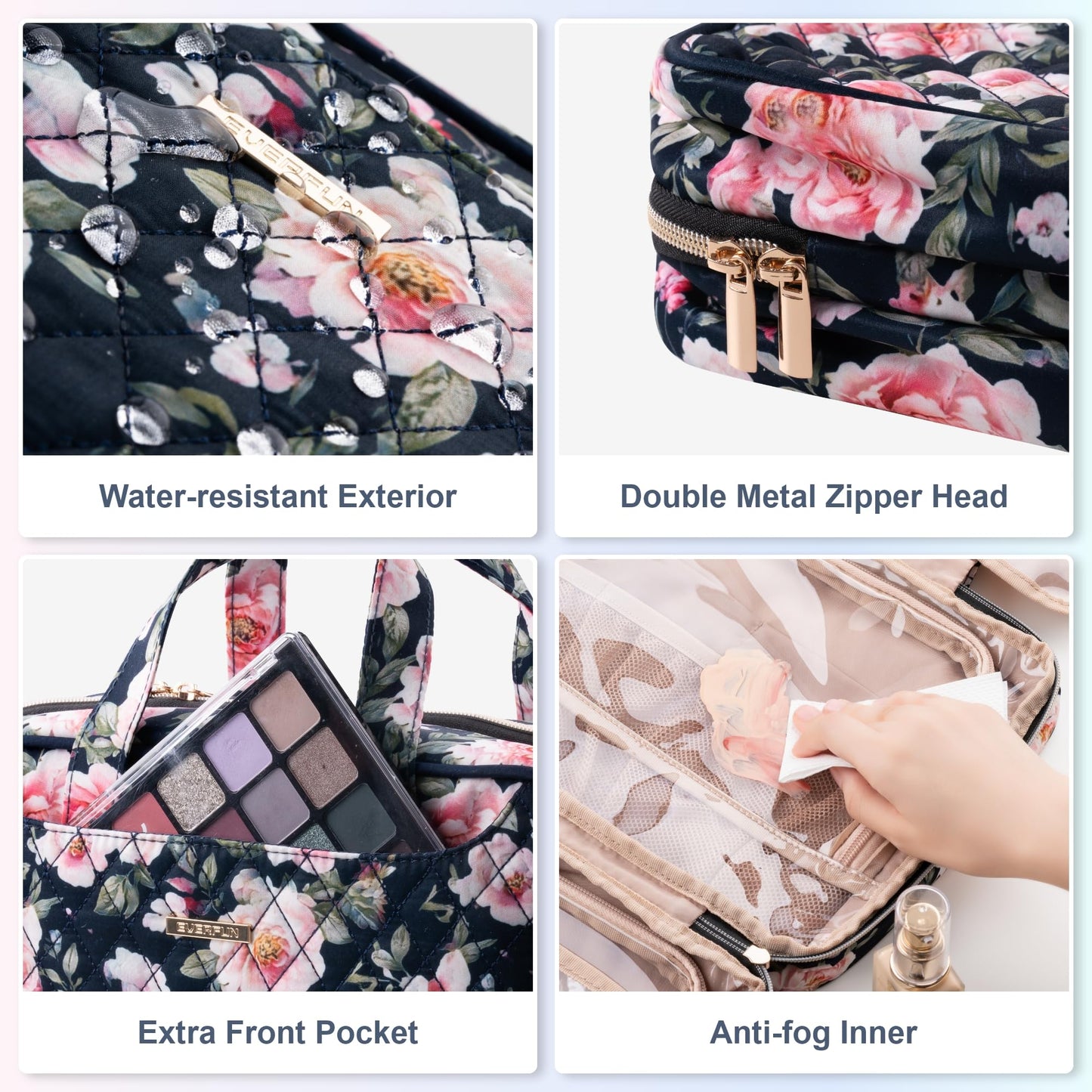 Everfun Hanging Travel Toiletry Bag for Women Traveling With Leakproof Compartment Makeup Cosmetic Organizer Dopp Kit Travel Accessories Essentials Must Have