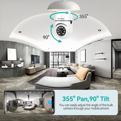 2K/3MP Light Bulb Security Camera, 5G& 2.4GHz WiFi Alexa E27 360° Light Socket Camera for Outdoor, Wireless WiFi Home IP Camera with Motion Tracking Alarm, Color Night Vision,Two-Way Talk