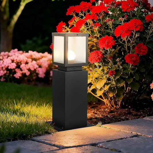Outdoor Landscape Path Light Modern Black Waterproof Bollard Light Outside Housing Pathway Light Aluminum Walkway Lighting Hardwired E26 Sideway Post Pole Lighting Patio Porch Exterior Lawn Floor Lamp