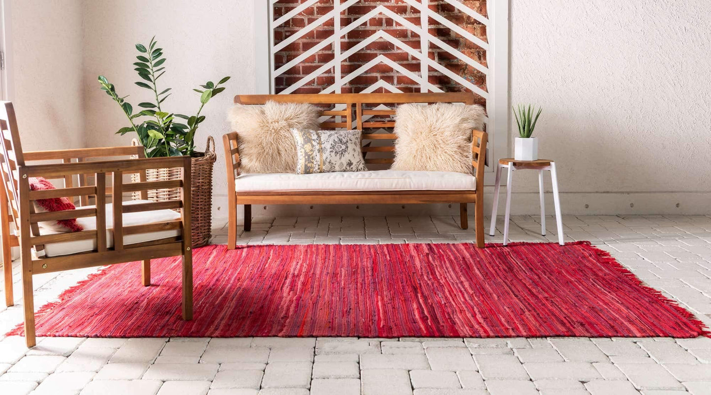 Unique Loom Chindi Cotton Collection Soft Hand Woven Natural Fiber Striped Area Rug, 8 ft x 10 ft, Red/Purple