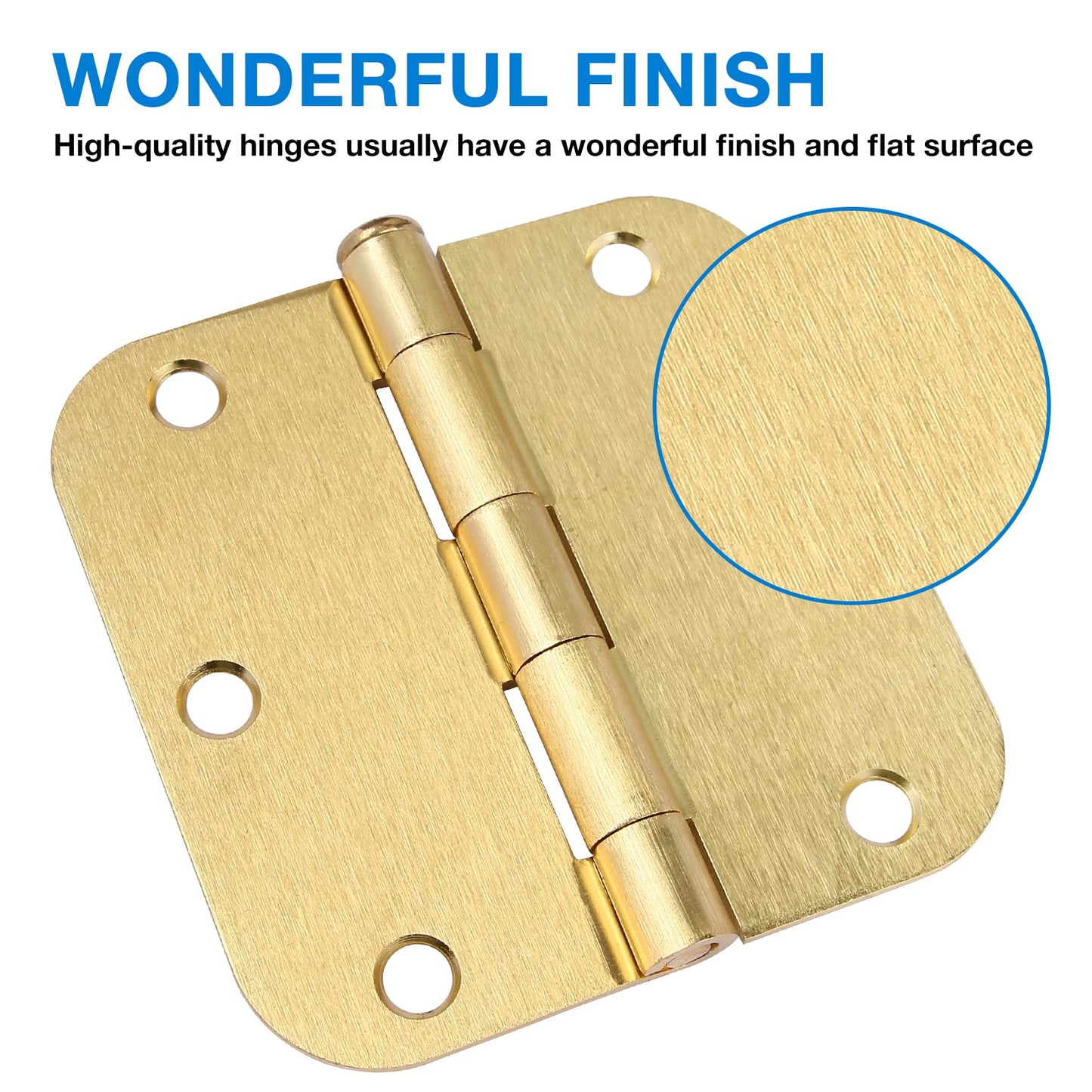 Rounded Door Hinges 3-1/2" x 3.5 inch, 5/8 Radius, Satin Brass 3 ½ Inch 18 Pack