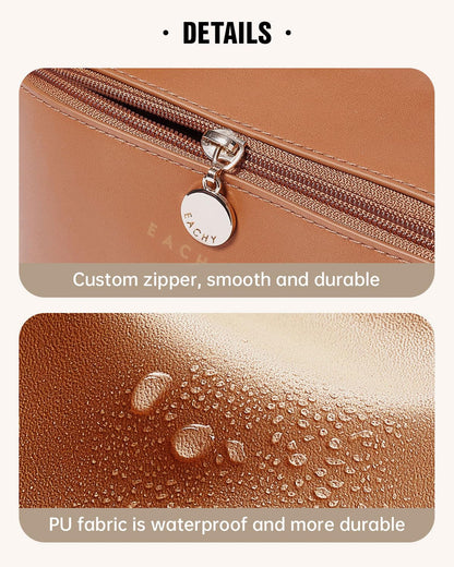 EACHY Travel Makeup Bag,Large Capacity Cosmetic Bags for Women,Waterproof Portable Pouch Open Flat Toiletry Bag Make up Bag with Divider and Handle, Gifts for Women (Brown, Medium)