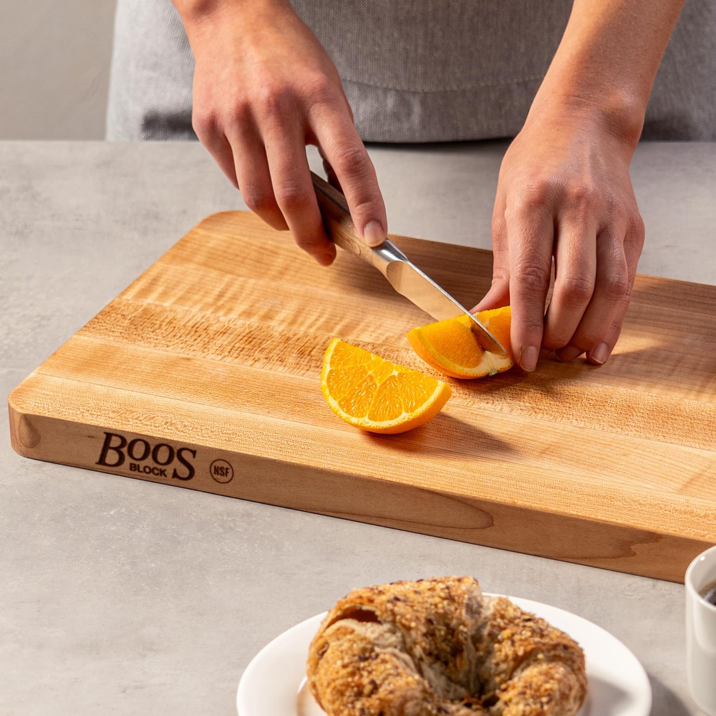 John Boos Chop-N-Slice Series Rectangular Wooden Maple Cutting Board 16”x10” – 1” Thick, 4.5-lb Reversible Butcher Block with Eased Corners, Edge-Grain & Finger Grips – Made in the USA