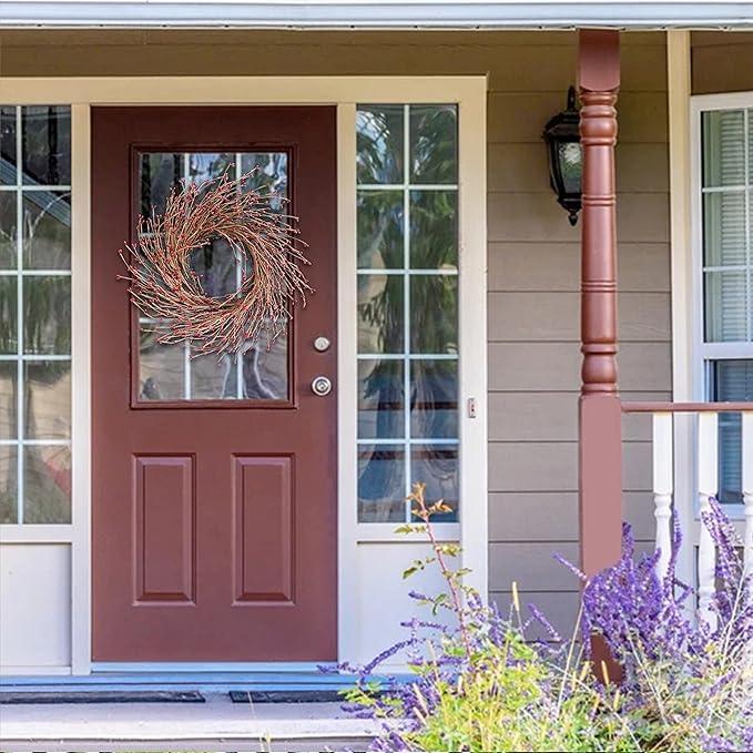 18 Inch Fall Front Door Wreath with Artificial Twig, Red & Burgundy Berry, Eucalyptus Leaves, Large Grapevine for Farmhouse Window Hanging Decor