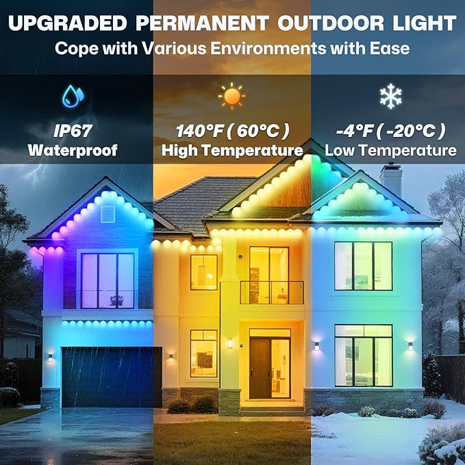 Permanent Outdoor Lights, 100ft Smart Eave Lights with 72 LED Lights, IP67 Waterproof, App Control, Outdoor String Lights, DIY RGB+IC Light for House Christmas Halloween Decorations, White