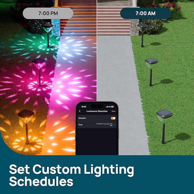 Linkind Smart Solar Pathway Lights SP6, in-App Pattern Switching Solar Lights Outdoor Waterproof, Solar & Wired Charging Color-Changing Landscape Lighting, Christmas Decor for Yard, Patio (4 Pack)