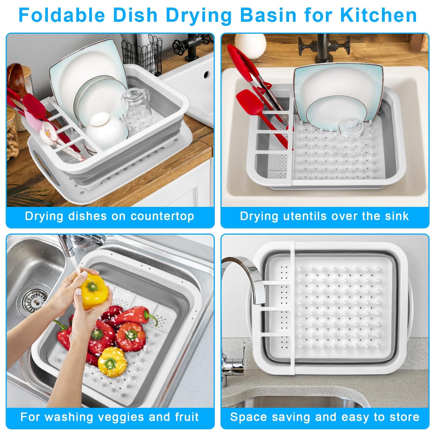 Collapsible Dish Drying Rack Portable Dish Drainers for Kitchen Counter with Drainboard, Kitchen Sink Organizer Basket RV Accessories Camper Storage and Organization Dish Rack Over Sink Drying Rack