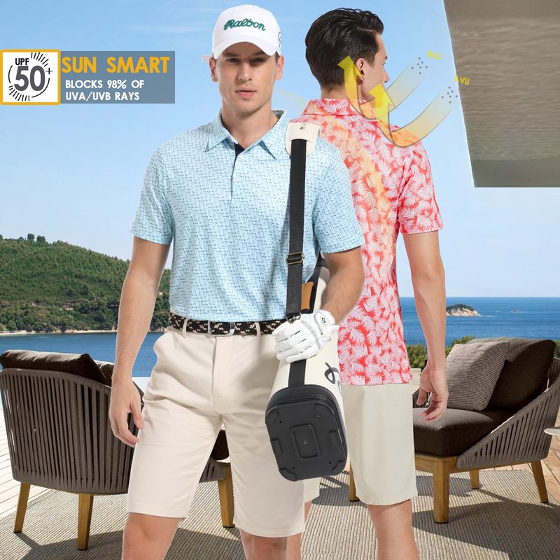 Men's Golf Shirts for Mens Polo Shirts Moisture Wicking Floral Geometric Print Collared Mens Golf Polo Shirts Short Sleeve Dry Fit Polo Shirts for Men, 3XL