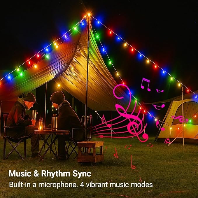 C9 Christmas Lights Outdoor , 148FT 200 LED RGB Color Changing Bulbs,App Bluetooth Music Sync, DIY Scenes & Timers, Connectable to 198FT, IP44 Waterproof Roofline Eaves Porch Fence Decorations