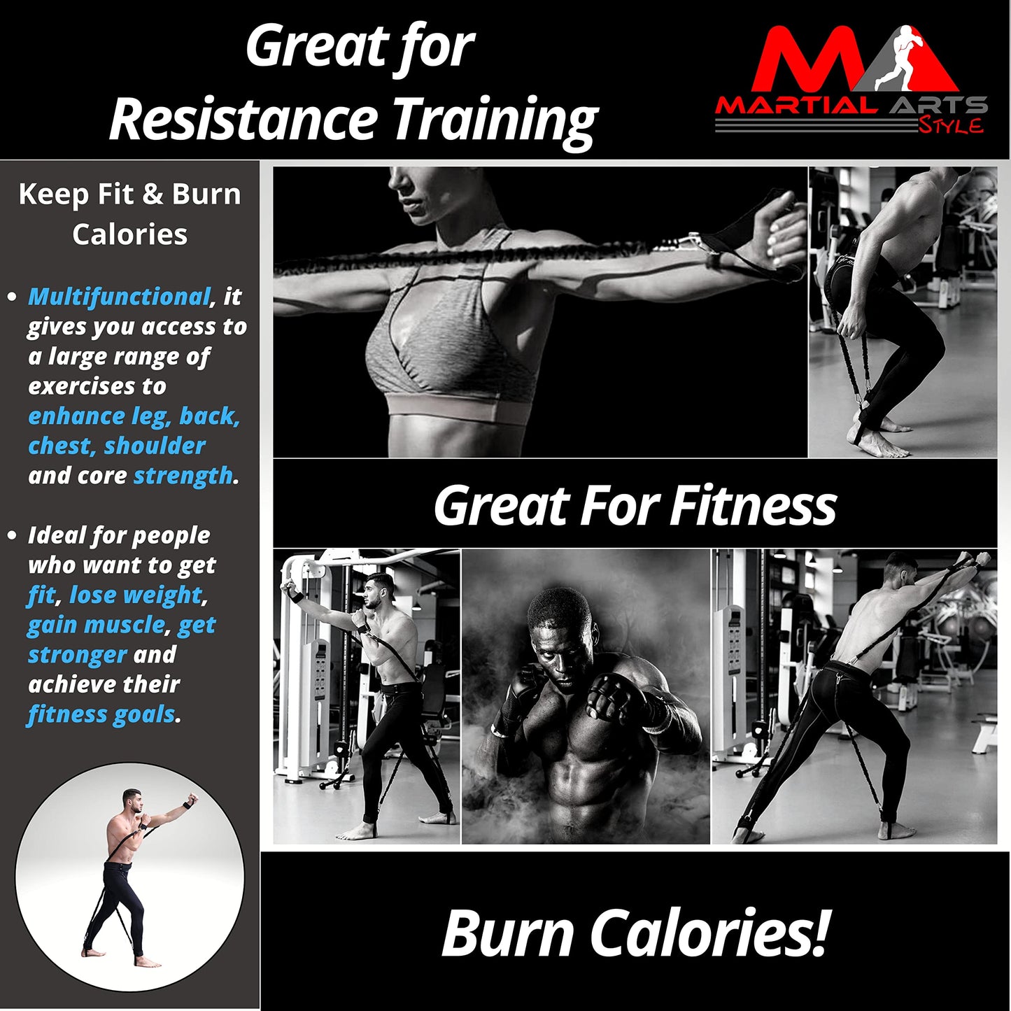 Boxing Bands, Boxing Resistance Bands, Full Body Resistance Band, MMA Training Equipment, Boxing Equipment, Punching Bands, 150 lbs Bands for Home Fitness Workout, Punching Resistance Bands (Black)