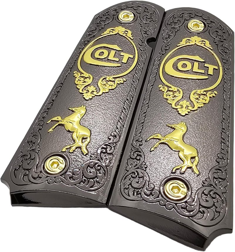 COLT 1911 Tactical Grip - Full-Size Black & Gold Pistol Handle