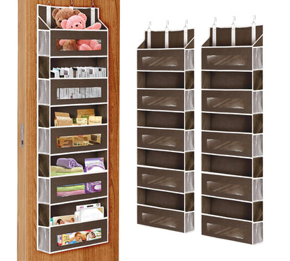 2 Packs 5-Tier Over The Door Organizer with 10 Side Mesh Pockets, 48 lbs Load Capacity, 3 Hooks Design, Hanging Organizer with Clear Windows for Bathroom, Bedroom, Nursery, Kitchen-Grey