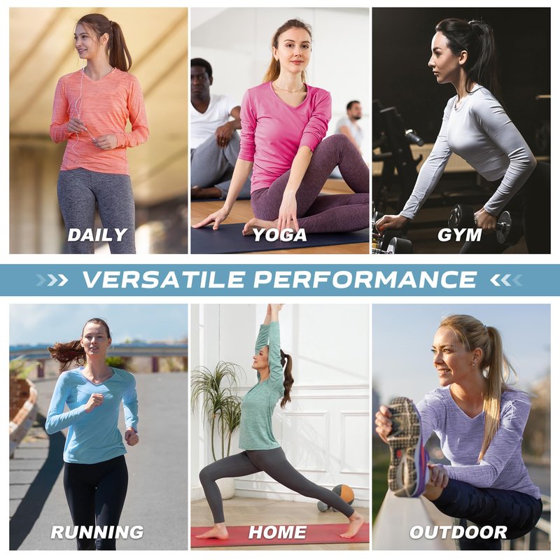 7 Pack Womens Long Sleeve Workout Tops Moisture Wicking Athletic Shirts Running Quick Dry V Neck T Shirts for Women