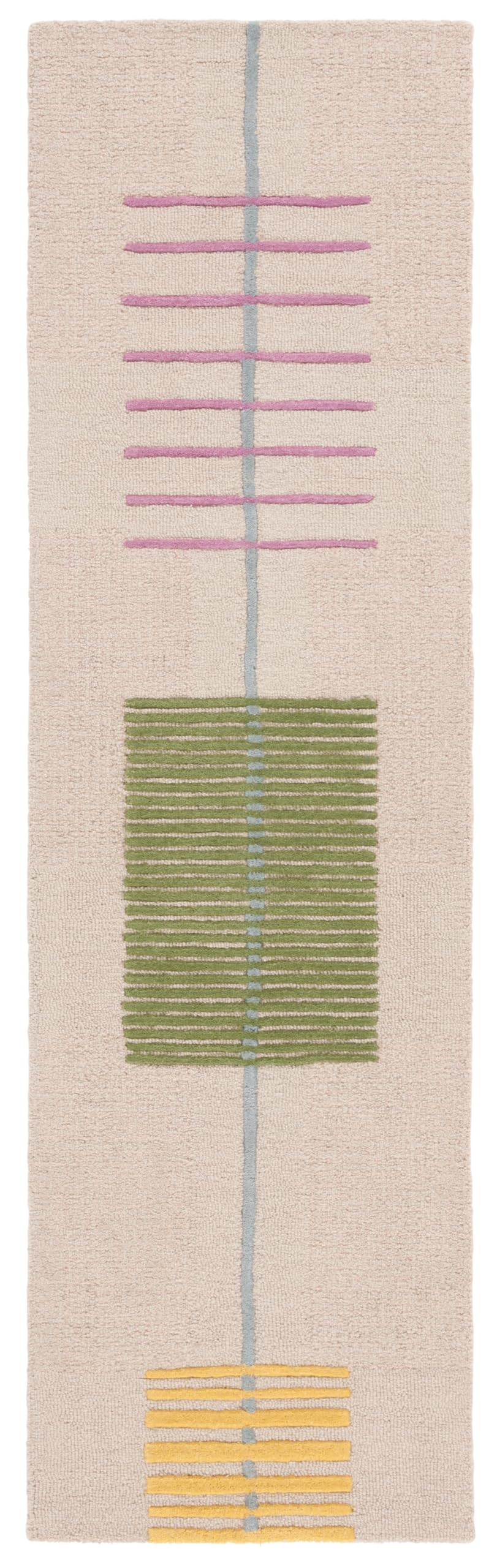SAFAVIEH Genre Collection Runner Rug - 2'3" x 8', Beige & Green, Geometric Design, Handmade Wool, Ideal for the Living Room, Bedroom, Dining Room (GRE204B-28)