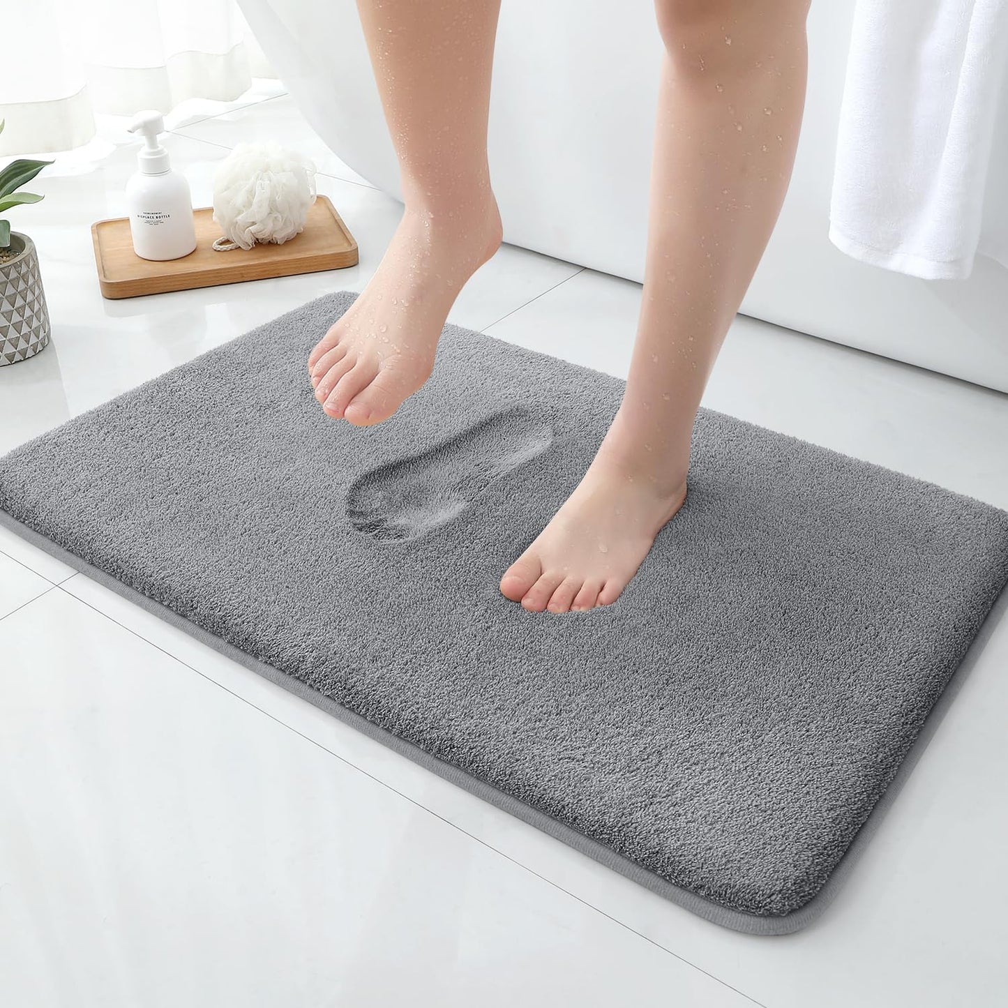 HOMEIDEAS Upgraded Bathroom Rugs Set 3 Piece, Ultra Soft Memory Foam Bath Mats, Super Absorbent Non Slip Washable U-Shaped Toilet Bath Rug (Grey, 17"x24"+20"x32"+U-Shaped 20"x24")