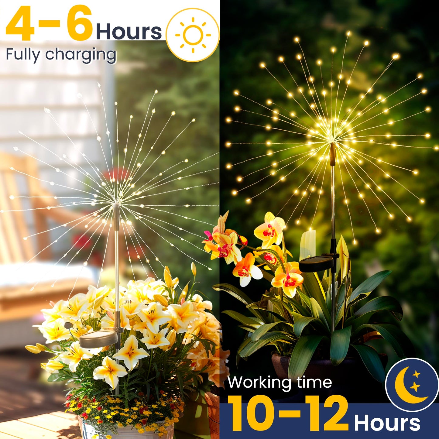 GIGALUMI Solar Lights Outdoor Garden, Solar Firework Lights 120 LEDs 4 Packs, Starburst Light Waterproof for Yard Lawn Party Patio Wedding Decor(Warm White)
