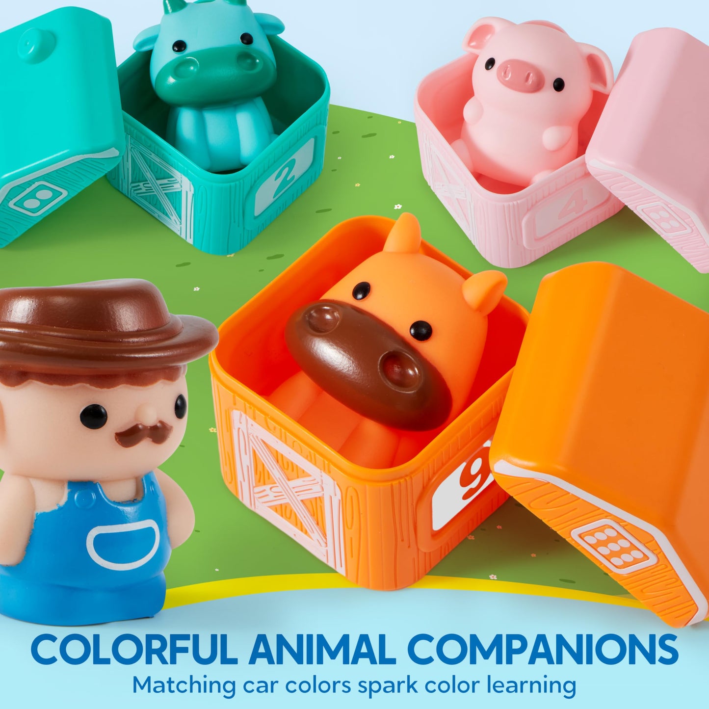 Play-Act Learning Toy for Toddlers 1 2 3 Years Old, Counting, Matching & Sorting Montessori Learning Farm Train Including 9 Farm Animals and 1 Farmer, Christmas Birthday Gift for Baby Boys Girls