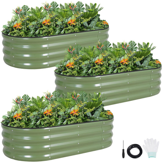 G GOOD GAIN Galvanized Metal Raised Garden Bed Kit - 4x2x1FT Outdoor Planter Box with Safety Edging and Gloves for Vegetables, Fruits, Flowers(Olive Green, 3PC)
