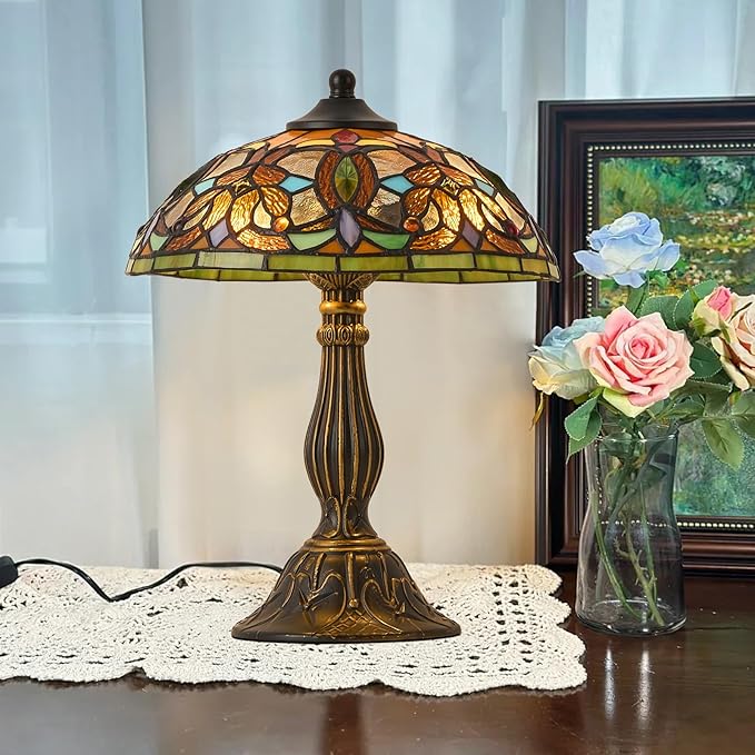 Tiffany Style Table Lamp, 12 Inch Stained Glass Lamp, Antique Table Lamp, Bedside Lamp, for Nightstand Bedroom Living Room Home Office, Include LED Bulb