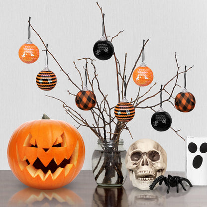 12pcs Halloween Ball Ornaments - 2" Halloween Sequin Hanging Ball - Scary Halloweens Theme Hanging Balls for Wreath Ornaments and Party Decoration