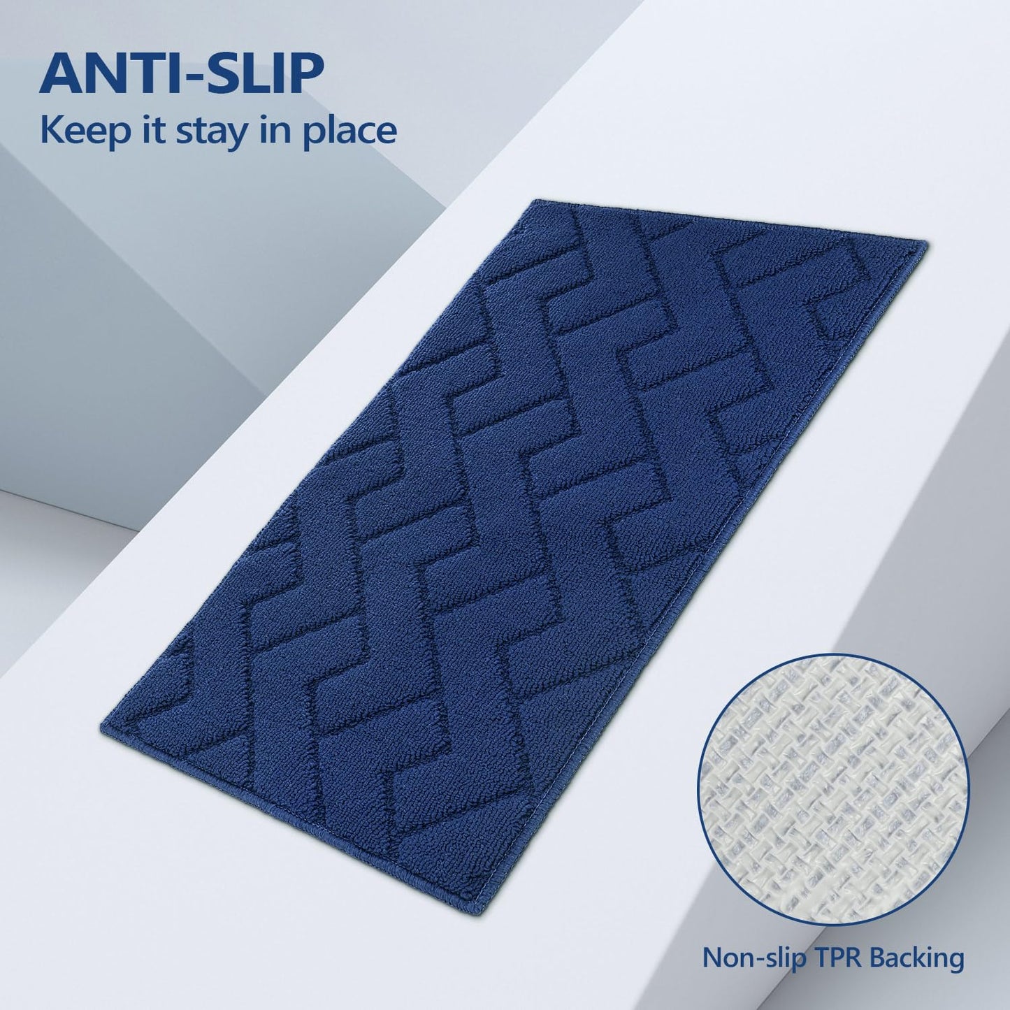 hicorfe Kitchen Runner Rugs and Mats Sets,2 Pieces Absorbent Non-Slip Kitchen Rug,Comfort Kitchen Mat for Floor,Washable for Kitchen,Hallway,Office,Sink,Laundry(20"x48"+20"x32" Navy Blue)