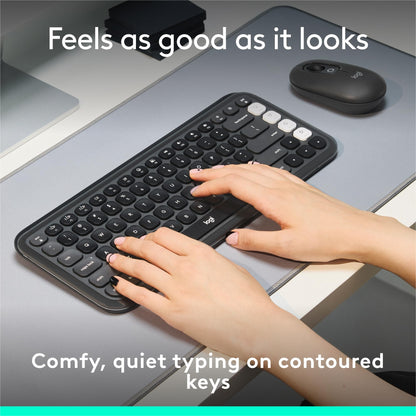 Logitech POP ICON Keys Wireless Bluetooth Keyboard, Comfortable Typing, Programmable Keys, Easy-Switch Between up to 3 Devices, for Laptop, Tablet, PC – Rose and Off-White