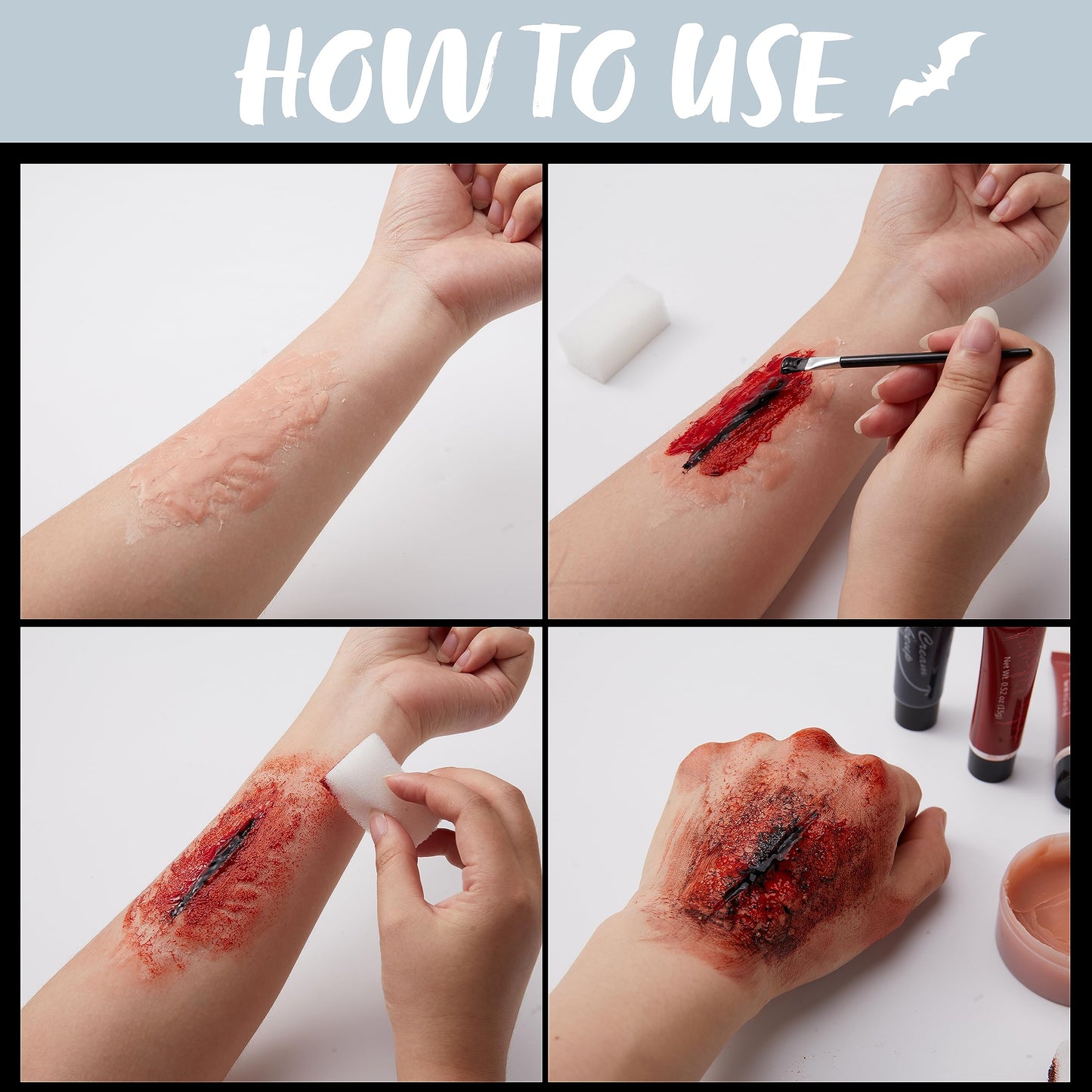 Spooktacular Creations 16 Pcs Halloween Family Makeup Kit Face Body Paint with Liquid Blood Gel, Fake Blood and More Easy On Makeup Set for Zombie Costume Cosplay Halloween Party Supplies