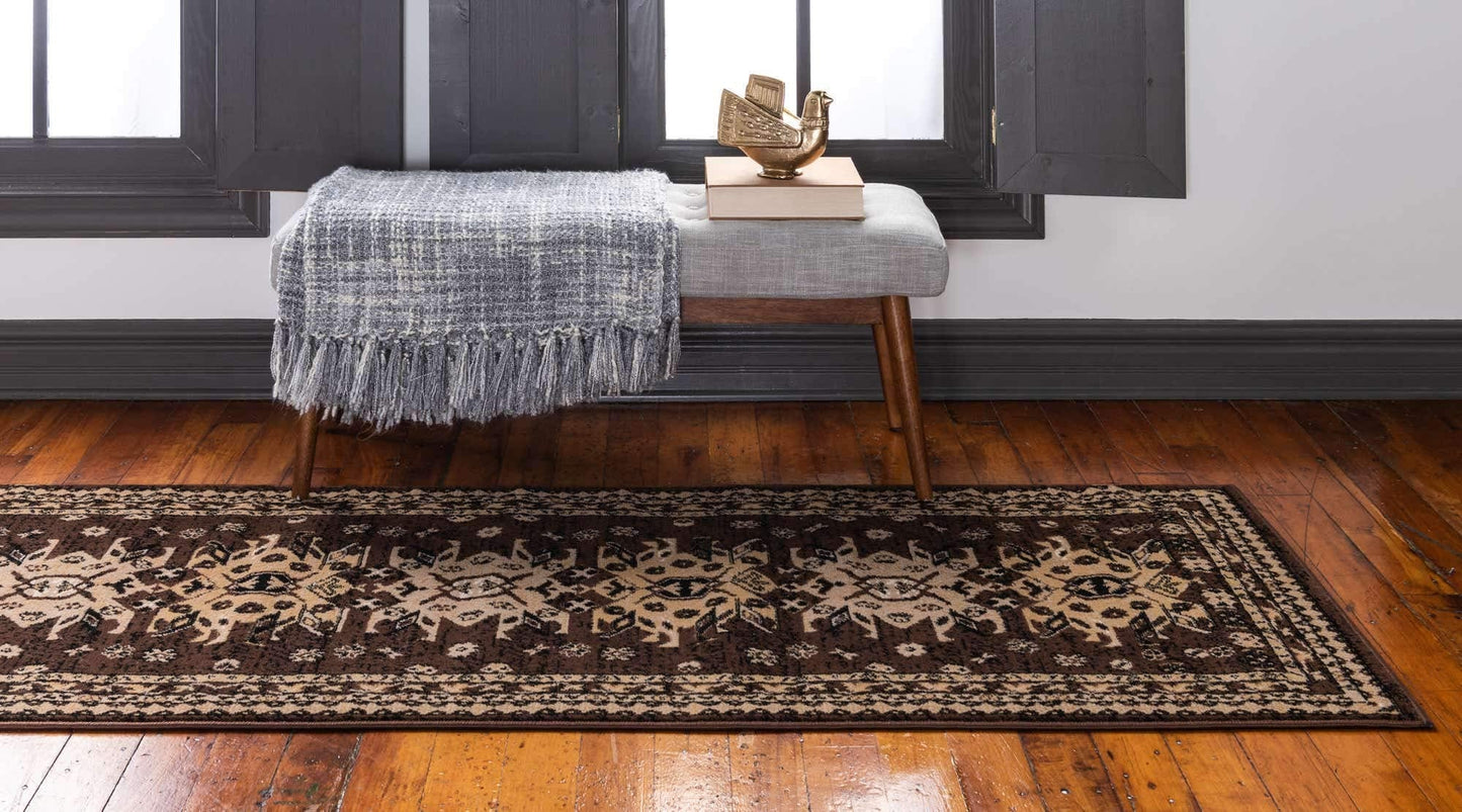 Unique Loom Taftan Collection Border Geometric Tribal Inspired Design Area Rug (2' 2 x 8' 2 Runner, Brown/ Tan)