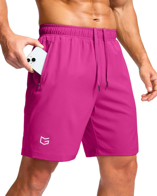Men's Athletic Running Shorts with Zipper Pockets Quick Dry 7"/ 5"/ 9" Workout Gym Shorts for Basketball Hiking(Rose,7XS)