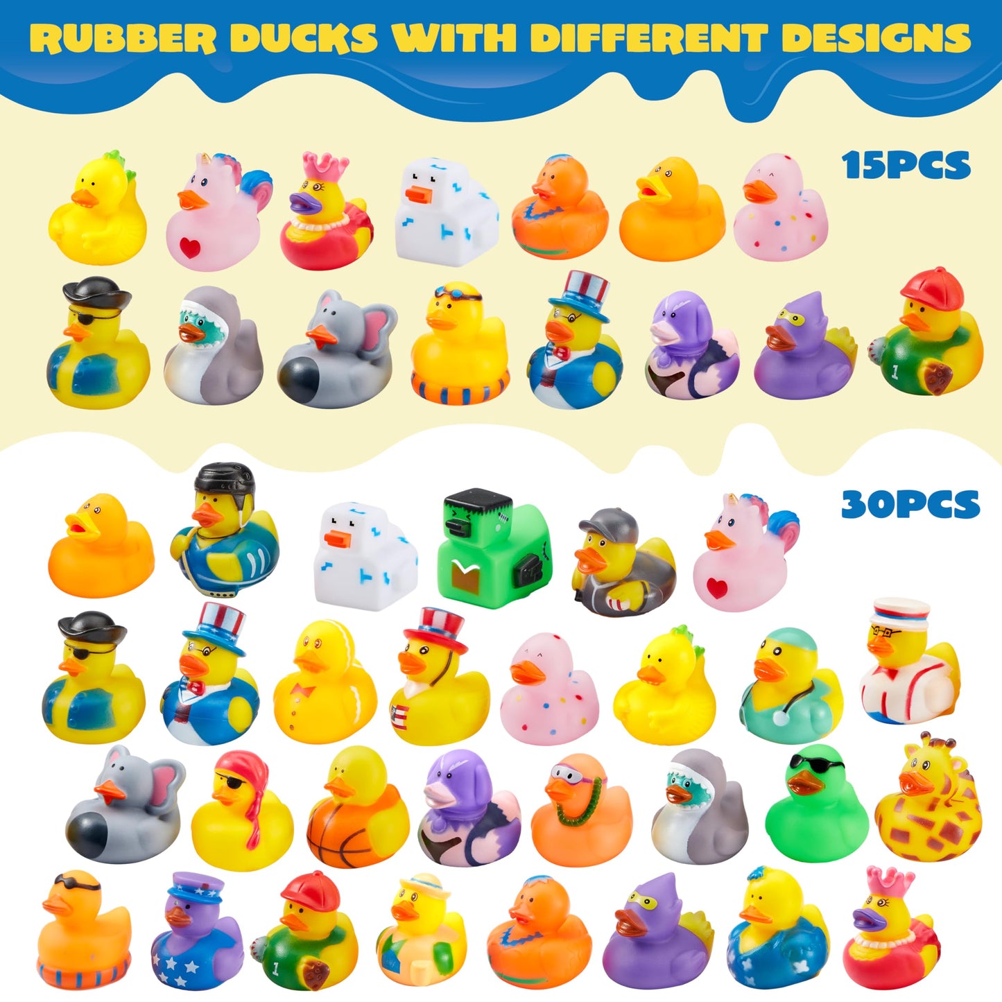 JOYIN 30 Pcs Rubber Ducks, Random Assortment Ducks Bulk with Mesh Carry Bag, Mini Rubber Duckies for Baby Bath Toys, Kids Toddler Summer Pool Toys Birthday Gifts Party Favors