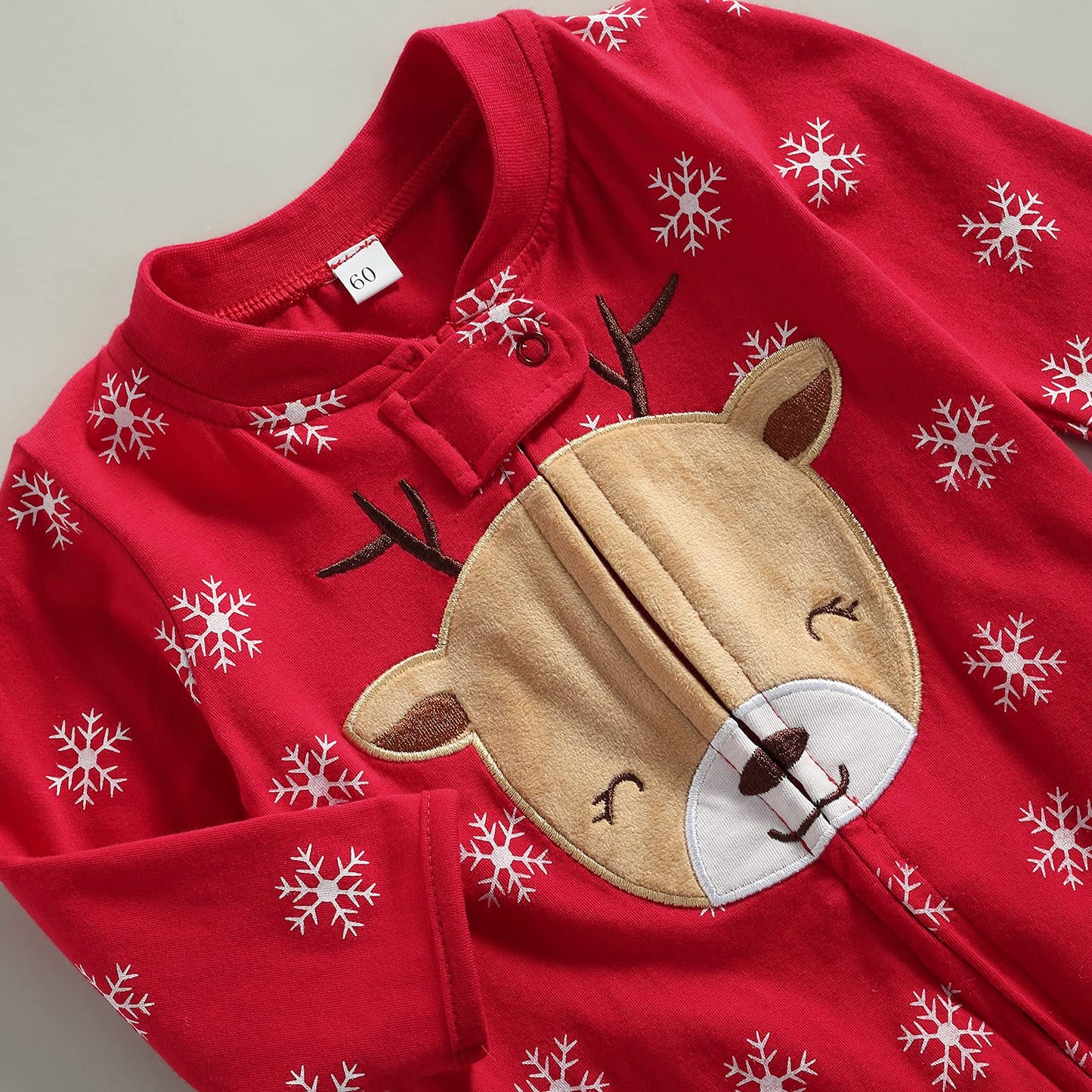 One opening Newborn Baby Boy Girl Zipper Footies Pajamas Pjs Ribbed Solid Long Sleeve Romper Jumpsuits Footed Sleep and Play (A Christmas snow, 3-6 months)