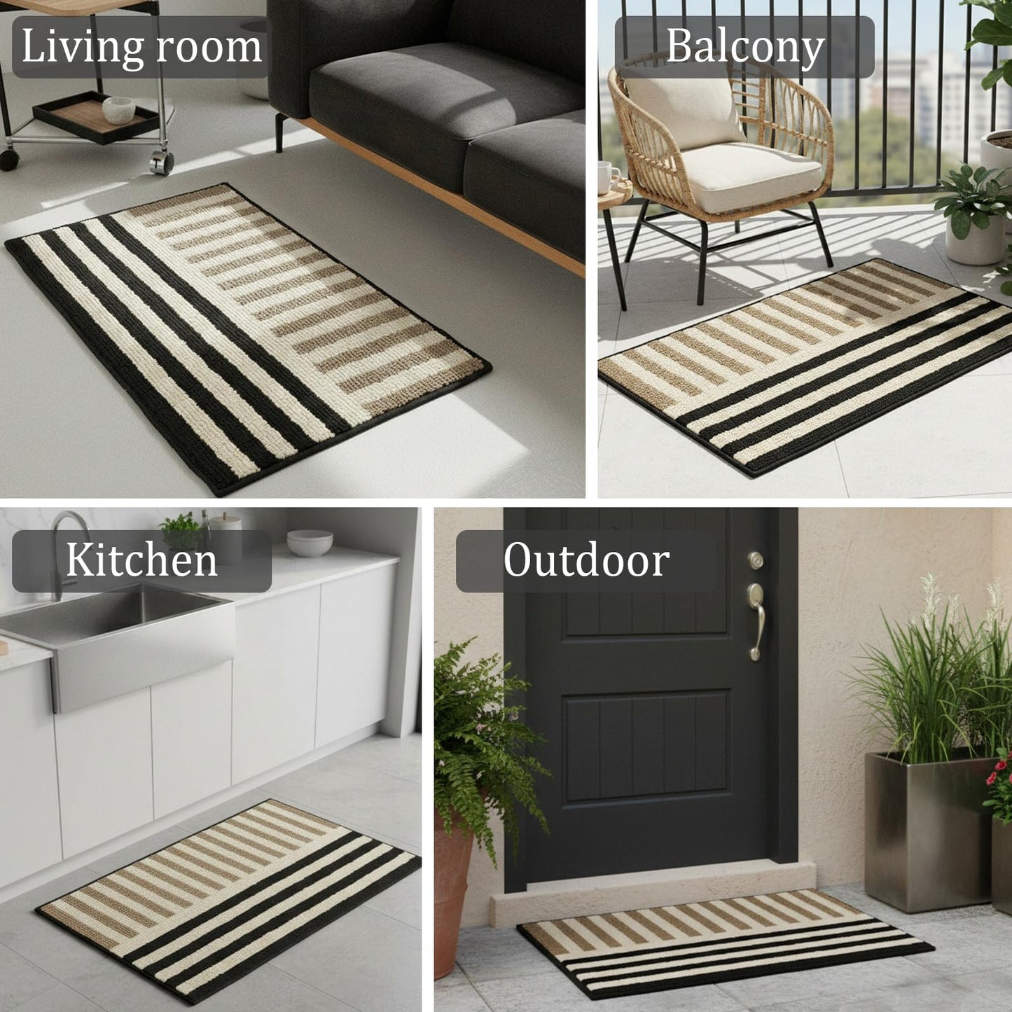 19.5"x31.5" Khaki Indoor Door mat Non-Slip Inside Front Doormats Entryway Mat Resist Dirt Washable Low Profile Floor Mats for Indoor Outdoor Home Patio