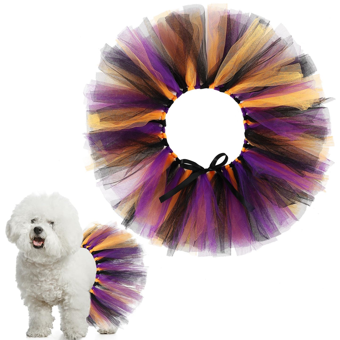 Locmeo Dog Tutu Tulle Tutu for Dogs Small Large Medium Puppy Dress Ballerina Costume Skirt for Halloween Puppy Cats Bunny Pet Outfit Birthday Wedding Party Photo Prop Supplies(Halloween Color)