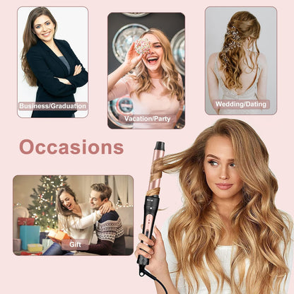 Curling Iron Wand Set, Curling Wand 3 in 1 Hair Curling Wands Interchangeable Ceramic 0.35-1.25inch Barrel Hair Curler, with Heat Resistant Glove