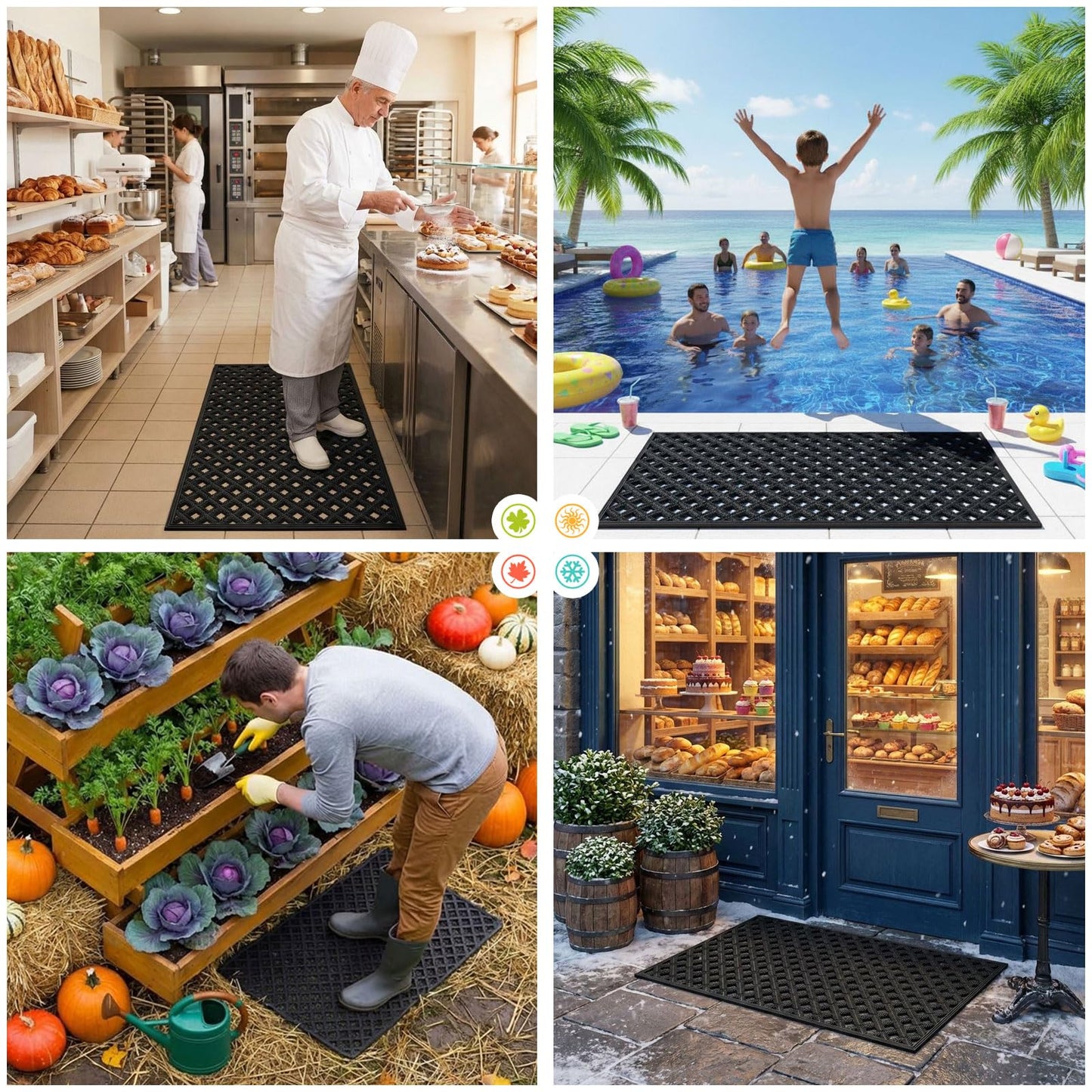 Bulijojo Front Door Mat with Drainage,24x36 Rubber Heavy Duty Dirt Trapper Waterproof Welcome Mat, All Weather for Front Back Door Patio Entryway Black