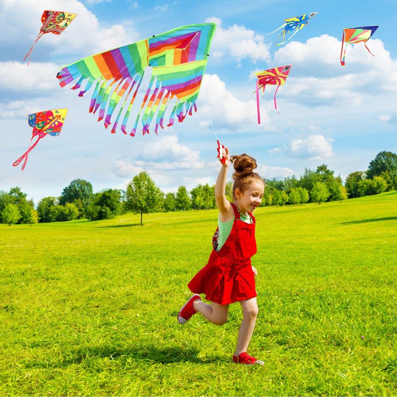 Foilswirl 8 Pack Kites for Kids Butterfly Fish Rainbow Delta Pattern with 8 Pcs 109 Yard Kite String Large Easy to Fly for Children Adults Spring Outdoor Beach Games