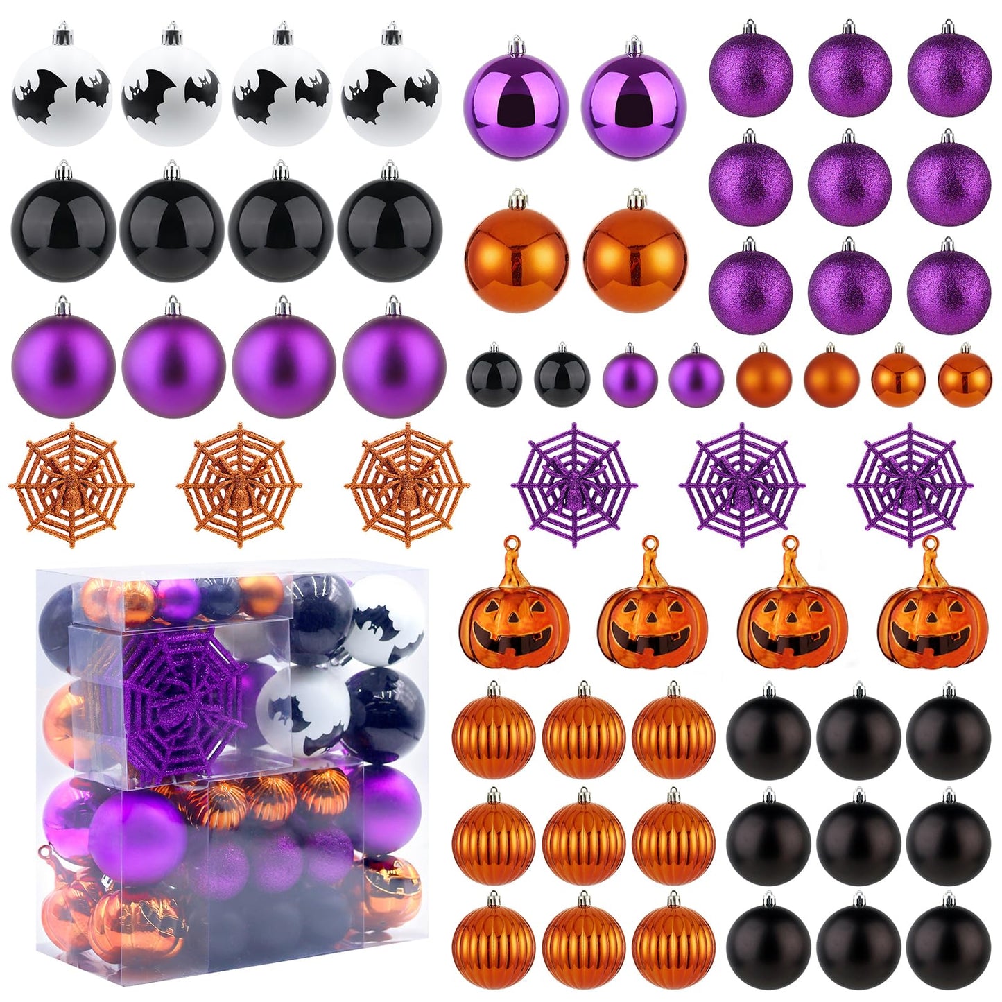 Halloween Ornaments Tree Decorations, 61 Pack Shatterproof Halloween Hanging Ball Ornaments Set with Loop for Party Holiday Indoor Home Decor