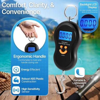 Flexzion Portable Luggage Weight Scale - 110lb/50kg Weight Capacity Luggage Scale Travel Digital with Backlit LCD Display, Handle, & Hook for Bags & Fishing - AAA Batteries Included