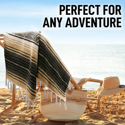 Authentic Large Handwoven Mexican Blanket - Soft Yoga Blankets - Durable Serape - Lightweight Falsa Blanket, Beach, Camping, Picnic, Equestrian Saddle, Outdoor Blankets 70"x50" - Sand