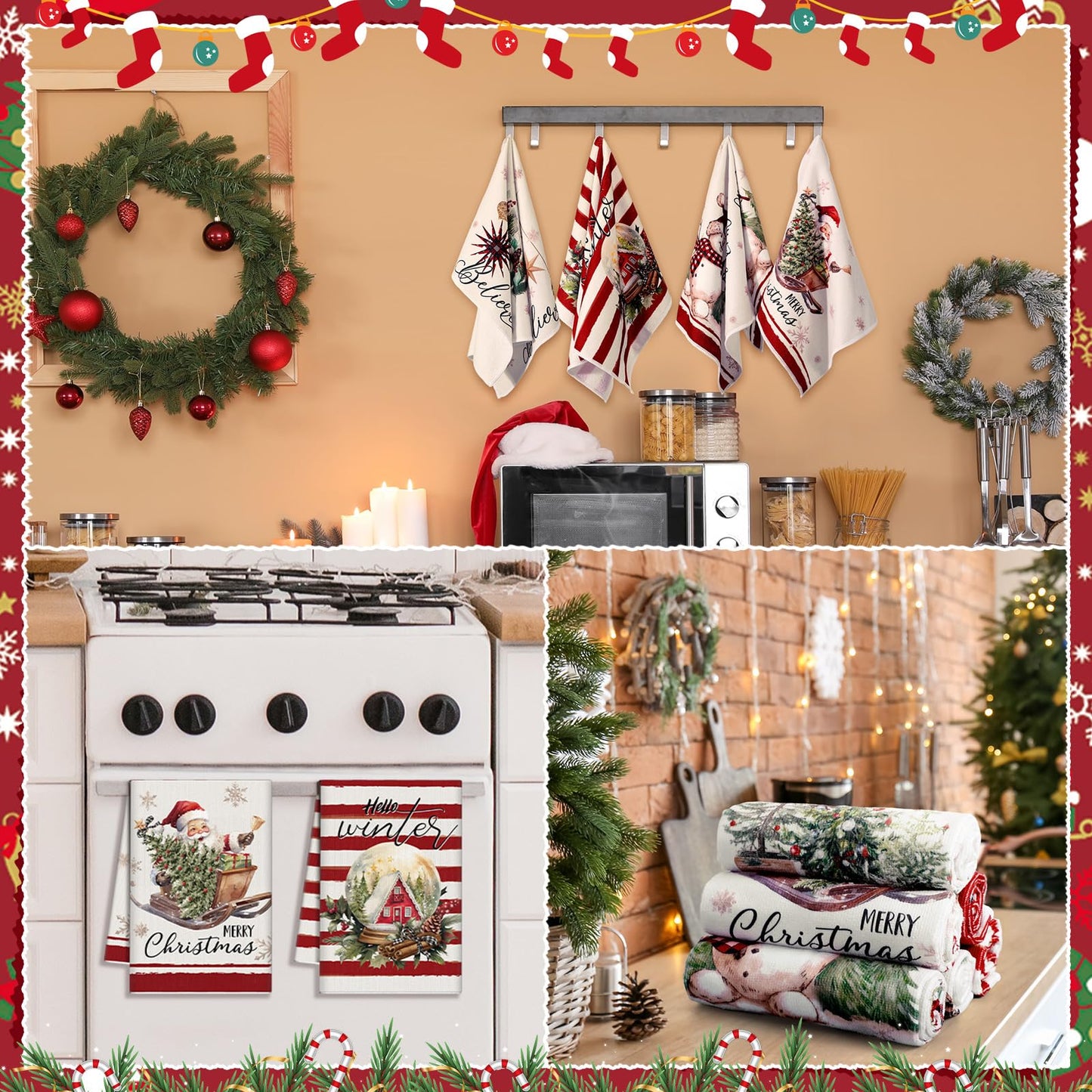 FuWeave 6 Pcs Christmas Kitchen Towels Red White Snowman Winter Dish Towel 21 x 14 Inch Decorative Bathroom Hand Towel Absorbent Holiday Tea Towel Christmas Decor for Kitchen Farmhouse Gift
