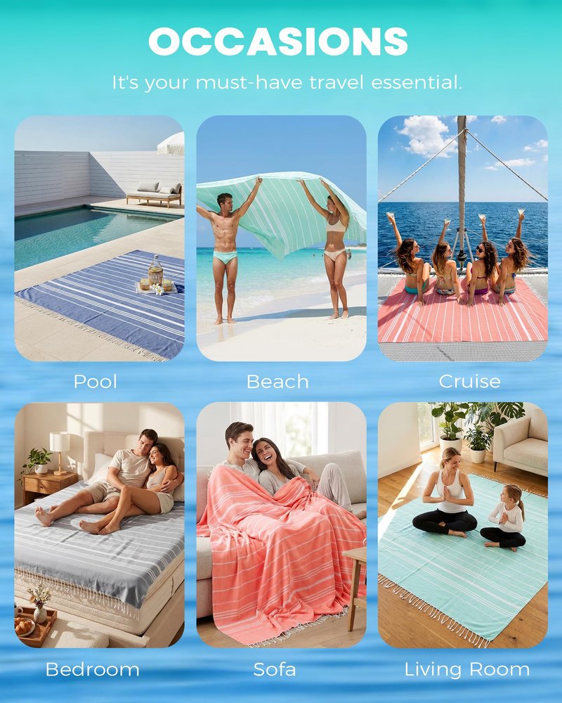 Antfuny 2 Packs Turkish Beach Towel Jumbo Extra Large XL XXL Big Oversized Giant Huge Thin Outdoor Picnic Accessories Travel Essentials for Family Camping Gears Must Haves Yard Mat Navy