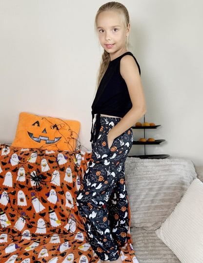 Arshiner Girls Pajama Pants Kids Plaid Pj Pants Comfy Lounge Sleepwear Bottoms with Pockets Black Halloween 11-12 Years